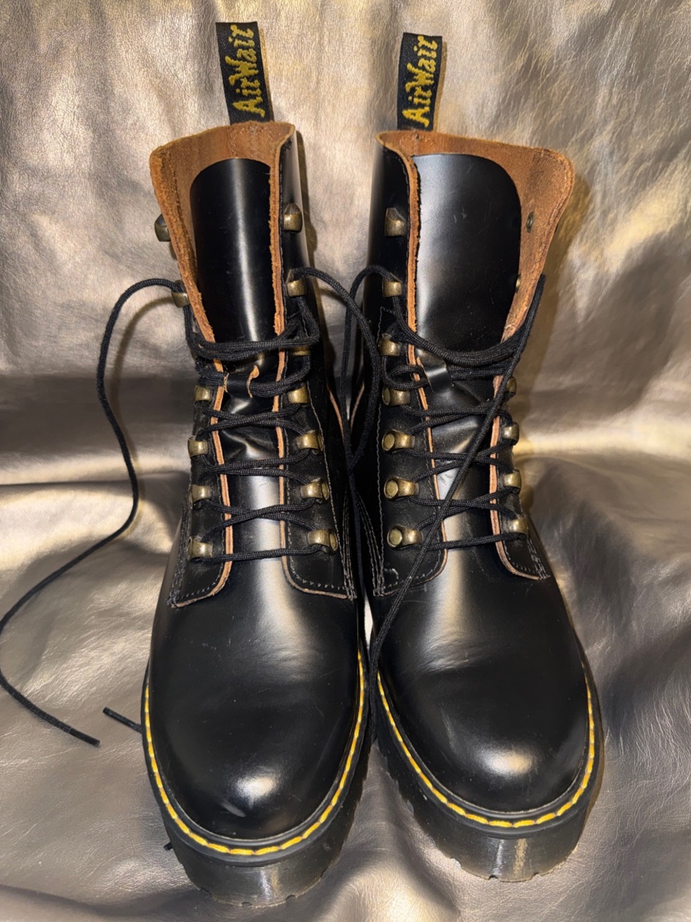 Dr. Martens Leona Vintage Black Leather 8-Eye Lace-Up Heeled Boots